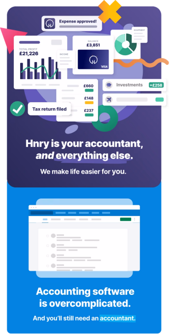 Comparison between standard accounting software and Hnry showing Hnry's advantages for sole traders