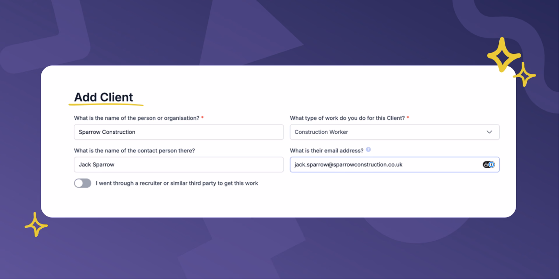 Add all your client's details