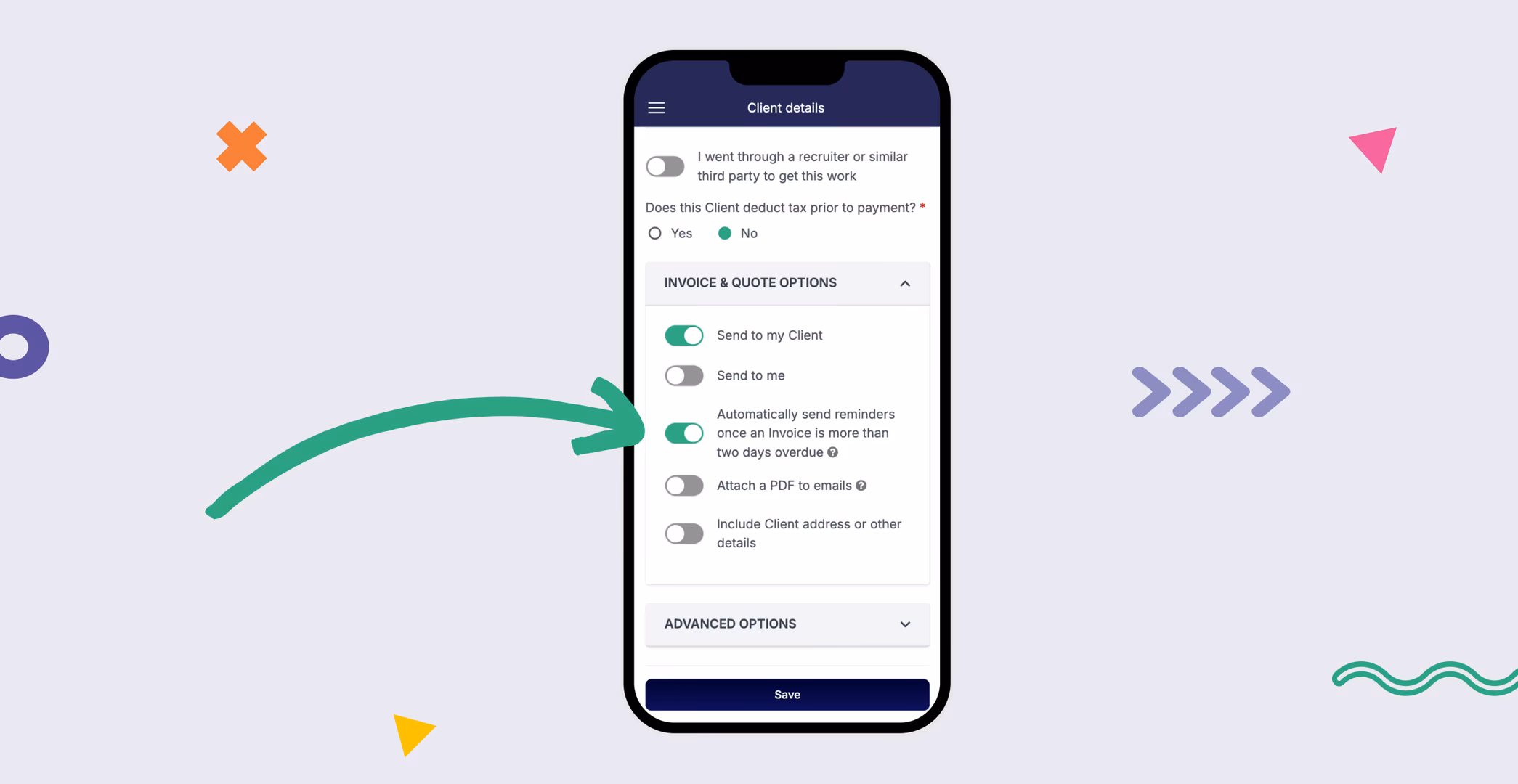 Automatic reminders for chasing invoices
