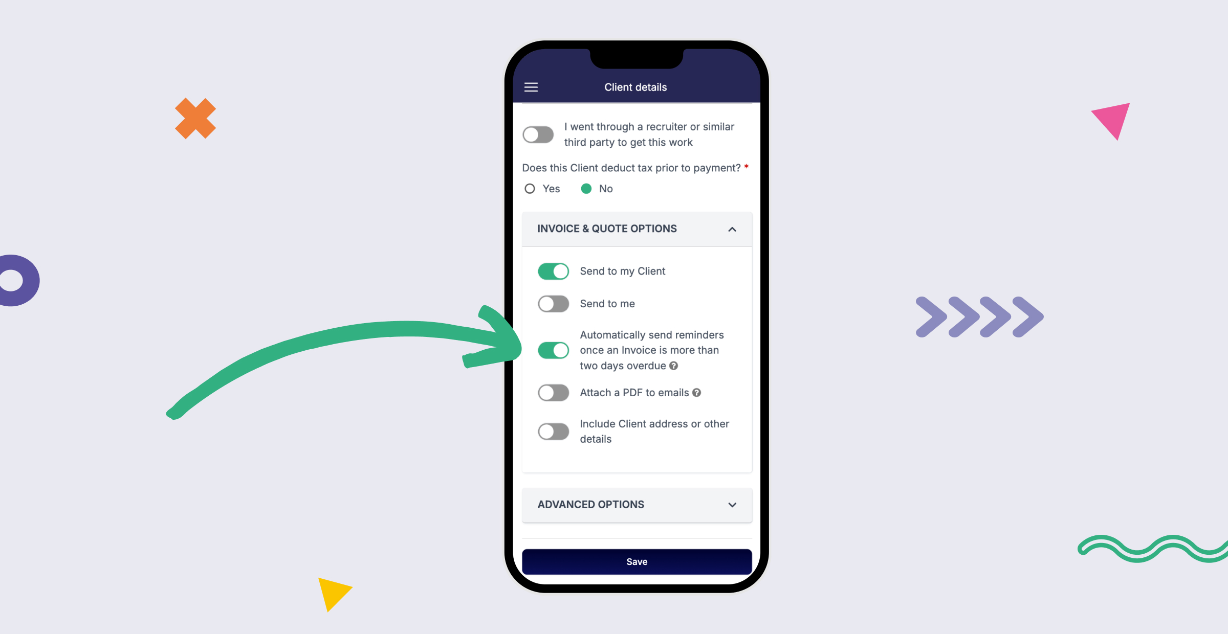 Automatic reminders for chasing invoices