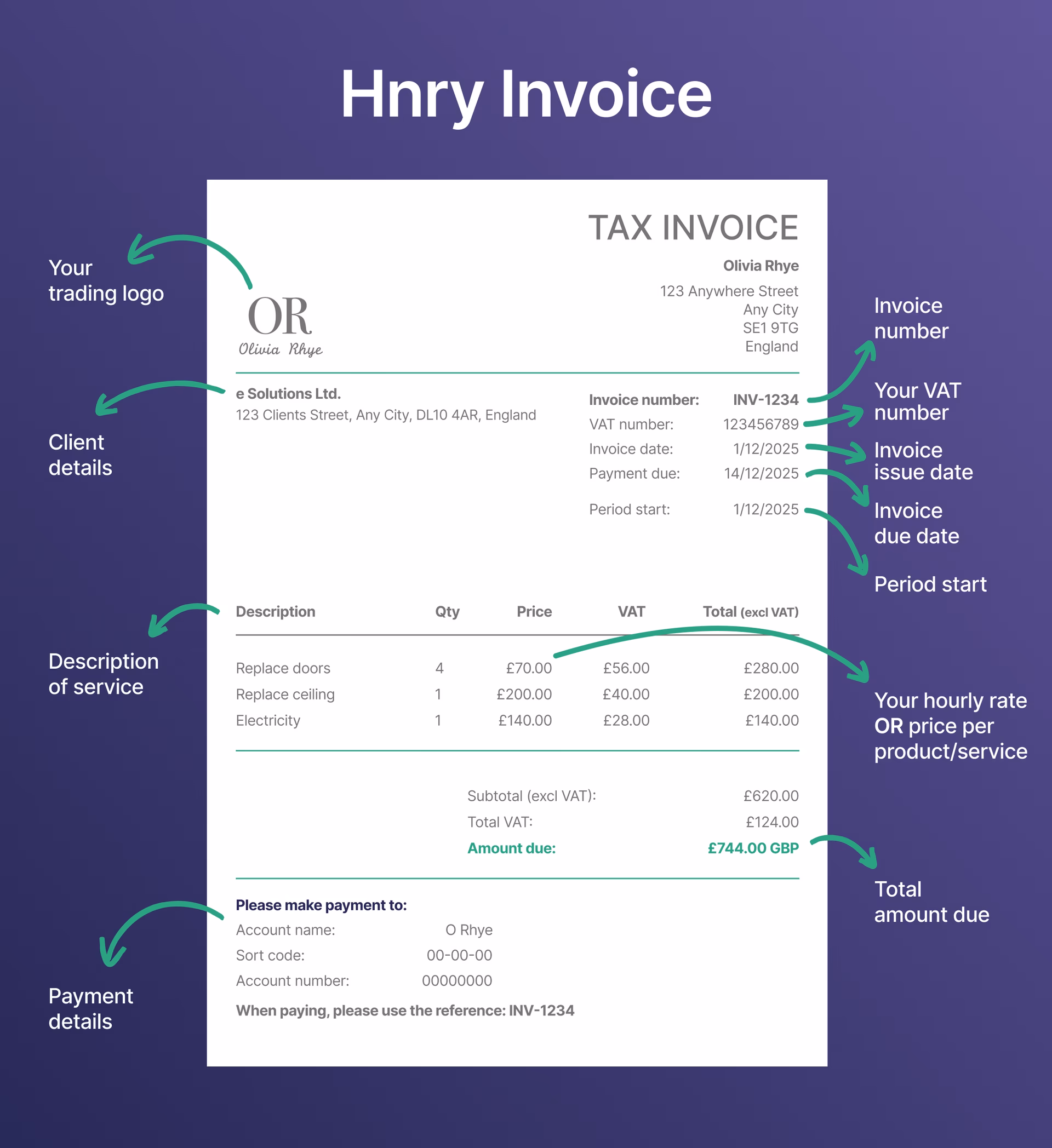 Hnry's invoice template